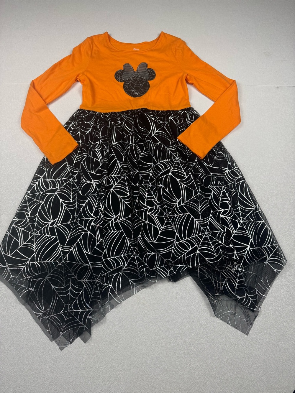 Disney Jumping Beans Minnie Mouse Halloween Spiderweb Dress Girl 10 Orange Black